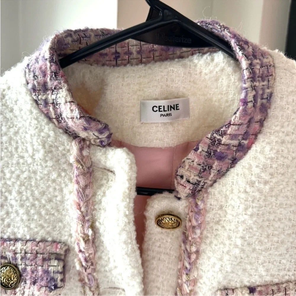 Celine White Tweed Jacket with Purple/Pink Accents - Picture 2 of 10